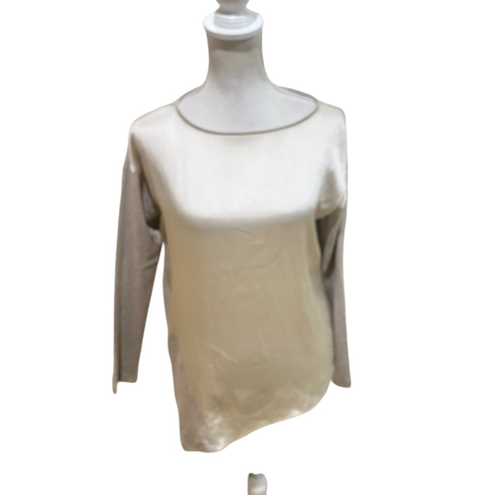 Fabiana Filippi taupe lightweight Italy long sleeve top sweater mixed  sz xs